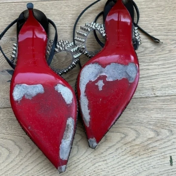 CL🖤Black Lace, Leather and Spiked PVC Levita Rete Pumps - Picture 3 of 8